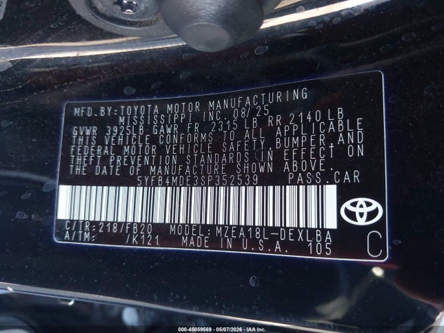 Toyota COROLLA LE 2025 5YFB4MDE3SP352539 Image 9