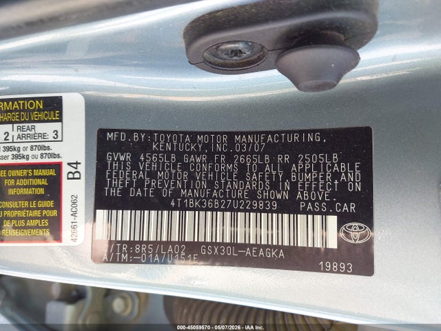 Продаж на аукціоні авто 2007 Toyota Avalon Xls, vin: 4T1BK36B27U229839, номер лоту: 45059570