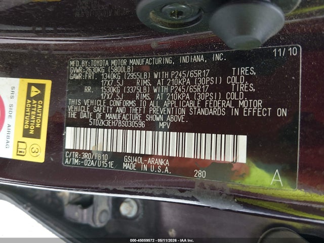 Продажа на аукционе авто 2011 Toyota Highlander Base V6, vin: 5TDZK3EH7BS030596, номер лота: 45059572