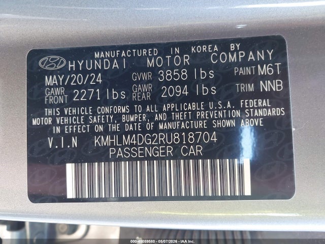 2024 Hyundai Elantra Sel მანქანა იყიდება აუქციონზე, vin: KMHLM4DG2RU818704, აუქციონის ნომერი: 45059580