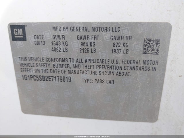 Продажа на аукционе авто 2014 Chevrolet Cruze 1lt Auto, vin: 1G1PC5SB2E7179019, номер лота: 45059603