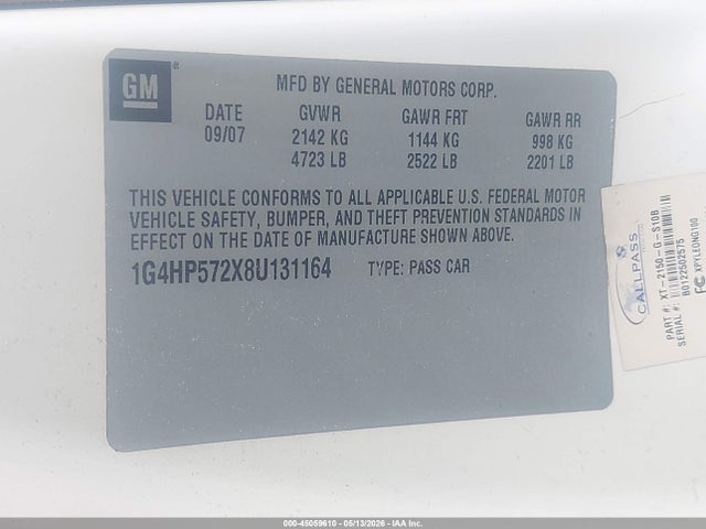 Продаж на аукціоні авто 2008 Buick Lucerne Cx, vin: 1G4HP572X8U131164, номер лоту: 45059610