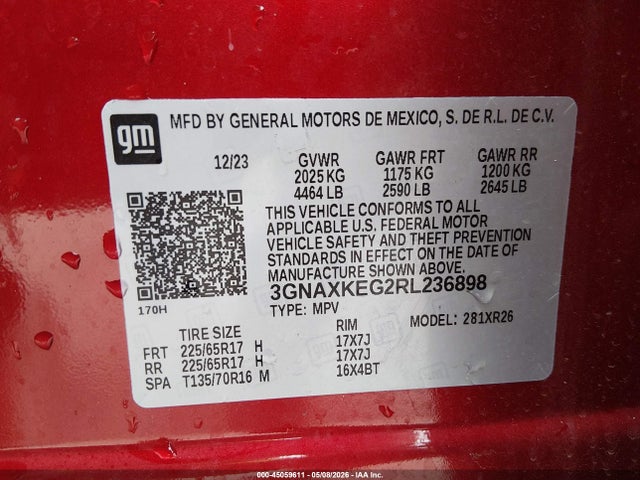 Продажа на аукционе авто 2024 Chevrolet Equinox Fwd Lt, vin: 3GNAXKEG2RL236898, номер лота: 45059611