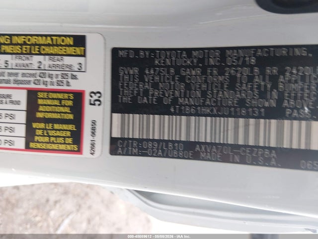 Auction sale of the 2018 Toyota Camry Xse, vin: 4T1B61HKXJU118131, lot number: 45059612