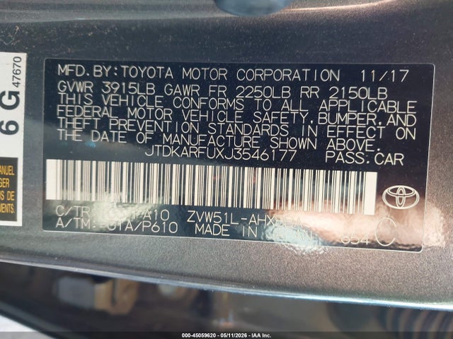 Toyota Prius Two Eco 2018 JTDKARFUXJ3546177 Image 9