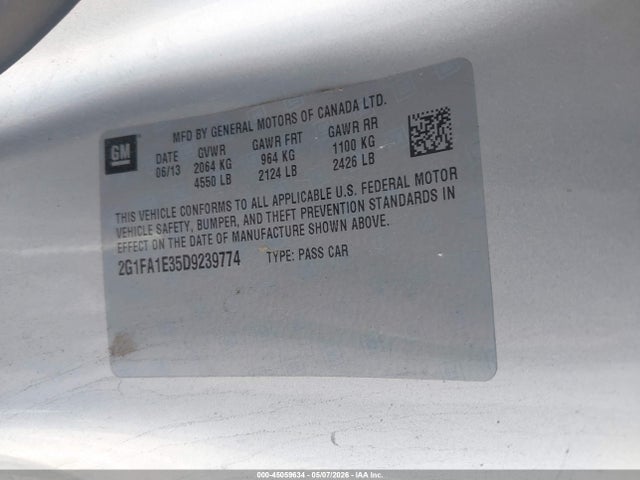 2013 Chevrolet Camaro 2ls მანქანა იყიდება აუქციონზე, vin: 2G1FA1E35D9239774, აუქციონის ნომერი: 45059634