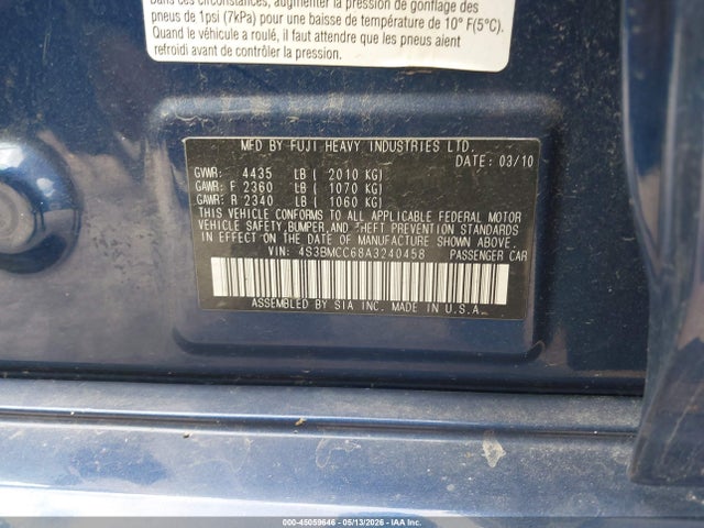 Продаж на аукціоні авто 2010 Subaru Legacy 2.5i Premium, vin: 4S3BMCC68A3240458, номер лоту: 45059646