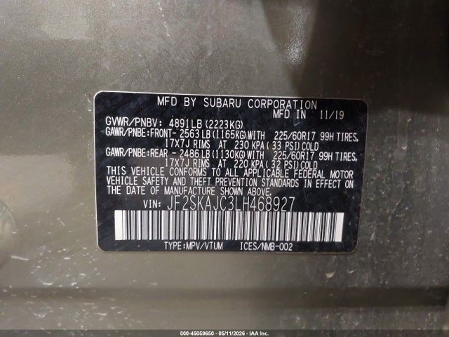 Aukcja sprzedaży 2020 Subaru Forester Premium, vin: JF2SKAJC3LH468927, numer aukcji: 45059650