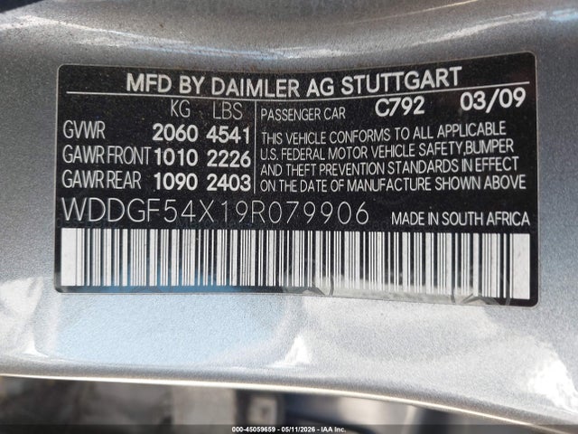 45059659 :رقم المزاد ، WDDGF54X19R079906 vin ، 2009 Mercedes-benz C 300 Luxury/sport مزاد بيع