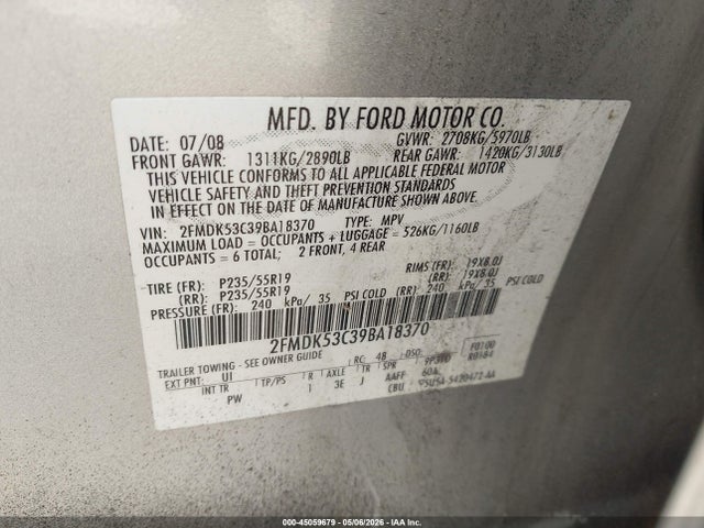 Продажа на аукционе авто 2009 Ford Flex Limited, vin: 2FMDK53C39BA18370, номер лота: 45059679