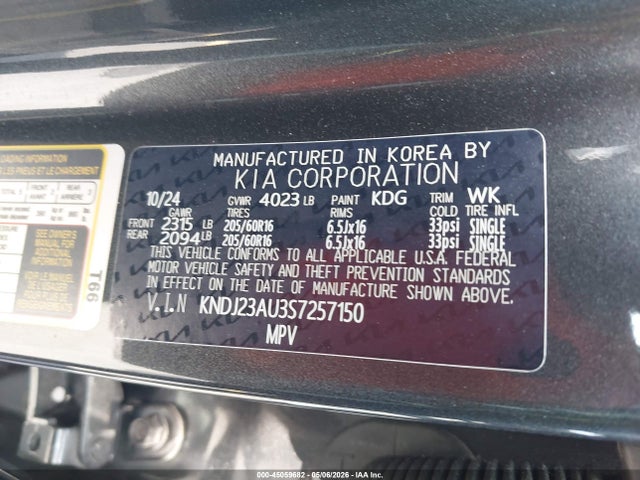 2025 Kia Soul Lx მანქანა იყიდება აუქციონზე, vin: KNDJ23AU3S7257150, აუქციონის ნომერი: 45059682