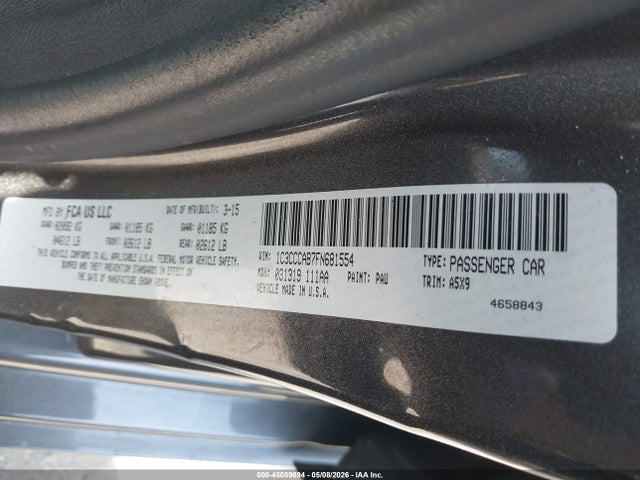 2015 Chrysler 200 Limited მანქანა იყიდება აუქციონზე, vin: 1C3CCCAB7FN681554, აუქციონის ნომერი: 45059694