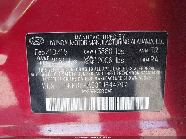 Продаж на аукціоні авто 2015 Hyundai Elantra Se, vin: 5NPDH4AE0FH644797, номер лоту: 45059708