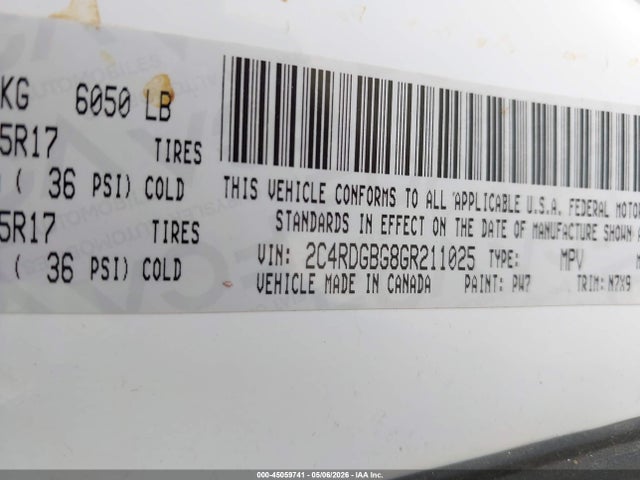 Продажа на аукционе авто 2016 Dodge Grand Caravan Se Plus, vin: 2C4RDGBG8GR211025, номер лота: 45059741