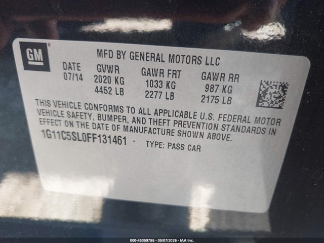 Aukcja sprzedaży 2015 Chevrolet Malibu 1lt, vin: 1G11C5SL0FF131461, numer aukcji: 45059755