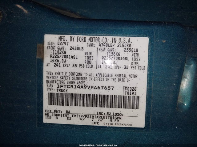 Продаж на аукціоні авто 1997 Ford Ranger Xl/xlt, vin: 1FTCR14A9VPA67657, номер лоту: 45059768