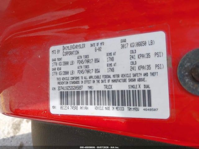 Продаж на аукціоні авто 2002 Dodge Ram 1500 St, vin: 3D7HU18Z52G205897, номер лоту: 45059806
