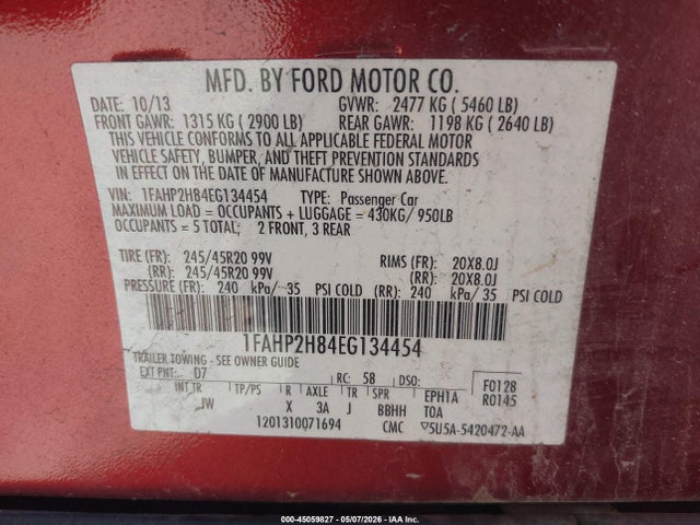 1FAHP2H84EG134454 Ford TAURUS SEL