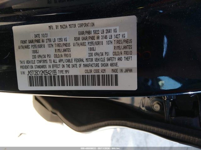 2021 Mazda Cx-9 Touring მანქანა იყიდება აუქციონზე, vin: JM3TCBCY2M0542165, აუქციონის ნომერი: 45059833