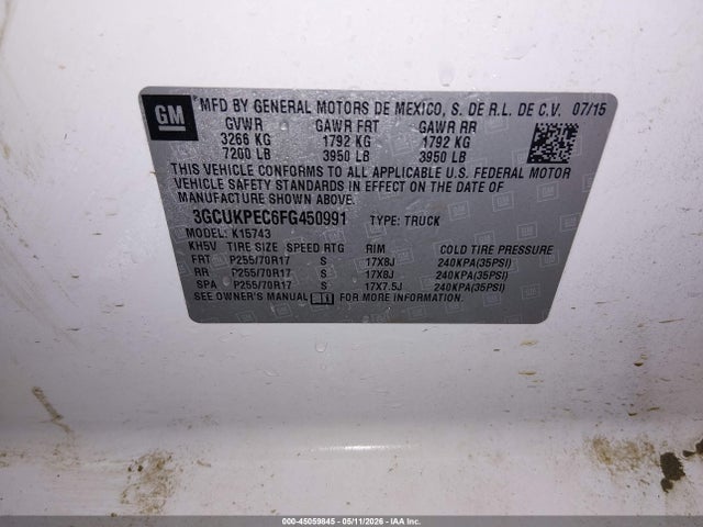 Chevrolet Silverado 1500 Wt 2015 3GCUKPEC6FG450991 Image 9