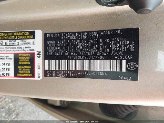 Продажа на аукционе авто 2011 Toyota Camry, vin: 4T1BF3EK3BU177796, номер лота: 45059862