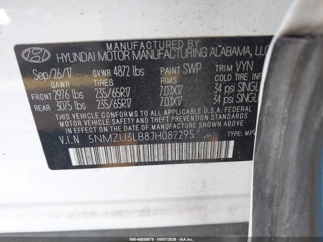 Продаж на аукціоні авто 2018 Hyundai Santa Fe Sport 2.4l, vin: 5NMZU3LB8JH082295, номер лоту: 45059875