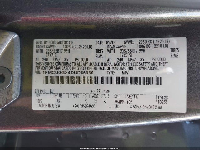 Продаж на аукціоні авто 2013 Ford Escape Se, vin: 1FMCU0GX4DUD65036, номер лоту: 45059880
