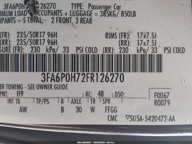 3FA6P0H72FR126270 Ford FUSION SE