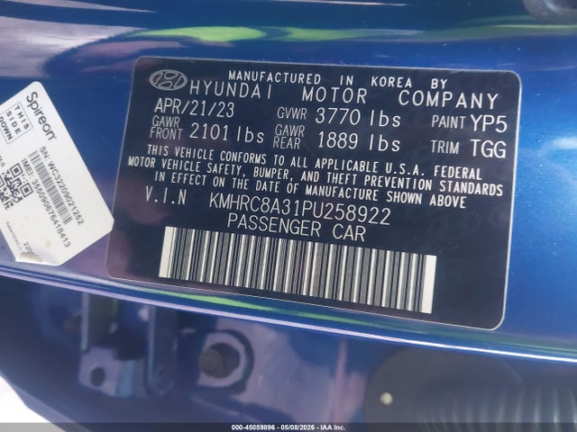 Aukcja sprzedaży 2023 Hyundai Venue Sel, vin: KMHRC8A31PU258922, numer aukcji: 45059896