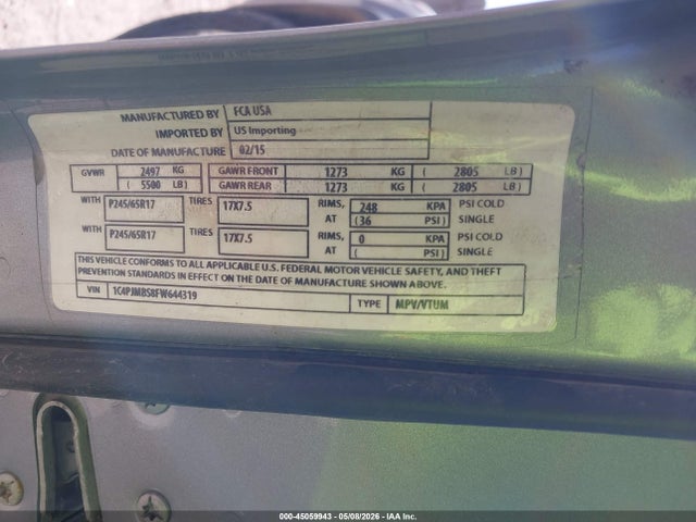 Aukcja sprzedaży 2015 Jeep Cherokee Trailhawk, vin: 1C4PJMBS8FW644319, numer aukcji: 45059943
