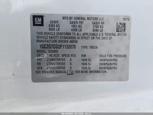 Продажа на аукционе авто 2015 Chevrolet Express 3500 Work Van, vin: 1GCZGTCG2F1132676, номер лота: 45059948