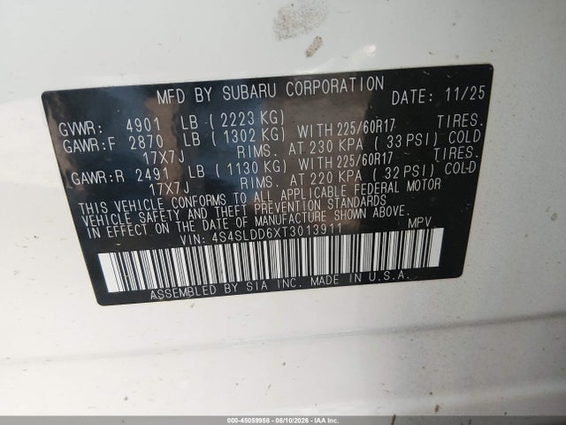 Продажа на аукционе авто 2026 Subaru Forester Premium, vin: 4S4SLDD6XT3013911, номер лота: 45059958