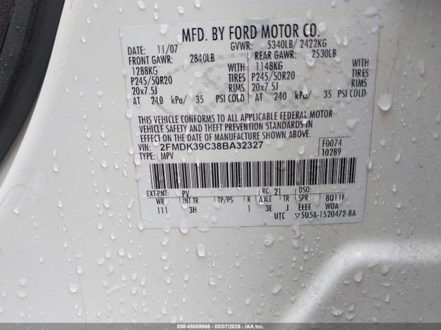 45059966 :رقم المزاد ، 2FMDK39C38BA32327 vin ، 2008 Ford Edge Limited مزاد بيع