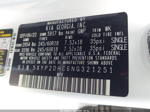 Продажа на аукционе авто 2022 Kia Telluride Lx, vin: 5XYP2DHC6NG321251, номер лота: 45059970