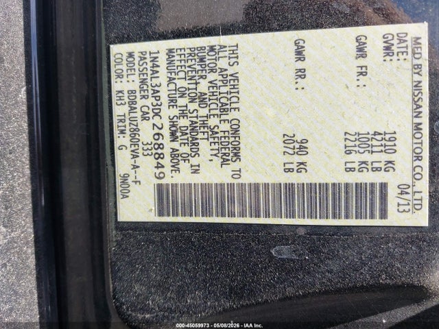 Aukcja sprzedaży 2013 Nissan Altima 2.5 Sv, vin: 1N4AL3AP3DC268849, numer aukcji: 45059973