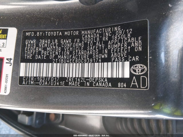 Auction sale of the 2013 Toyota Corolla S, vin: 2T1BU4EE8DC939174, lot number: 45059993