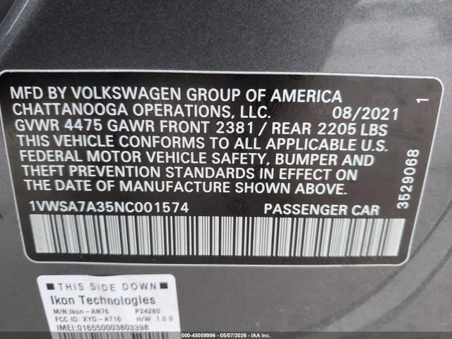 1VWSA7A35NC001574 Volkswagen Passat 2.0t Se