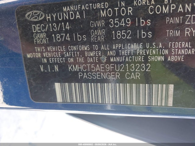 Продаж на аукціоні авто 2015 Hyundai Accent Gs, vin: KMHCT5AE9FU213232, номер лоту: 45060002