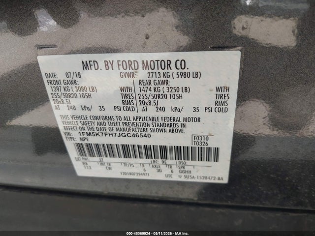 1FM5K7FH7JGC46540 Ford Explorer Limited