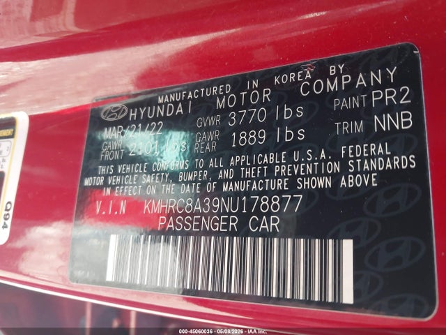 Продажа на аукционе авто 2022 Hyundai Venue Limited, vin: KMHRC8A39NU178877, номер лота: 45060036