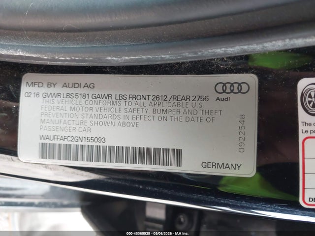 Aukcja sprzedaży 2016 Audi A6 2.0t Premium, vin: WAUFFAFC2GN155093, numer aukcji: 45060038