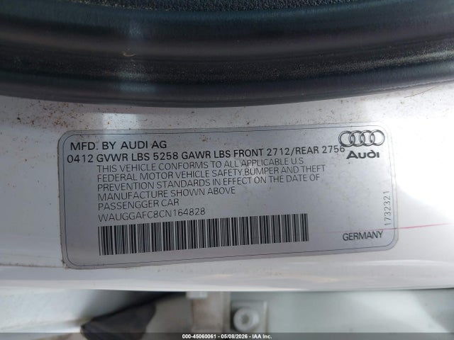 Auction sale of the 2012 Audi A6 3.0 Premium, vin: WAUGGAFC8CN164828, lot number: 45060061