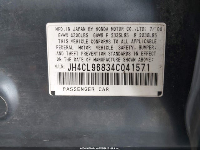 Aukcja sprzedaży 2004 Acura Tsx, vin: JH4CL96834C041571, numer aukcji: 45060084