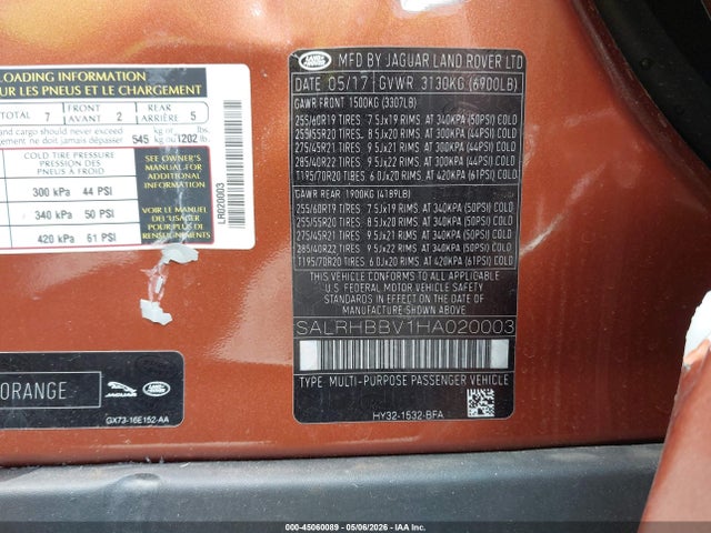 SALRHBBV1HA020003 Land Rover Discovery Hse Luxury