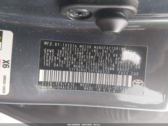Продаж на аукціоні авто 2017 Toyota Corolla L, vin: 5YFBURHE5HP686930, номер лоту: 45060095