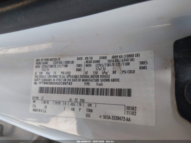 Ford F-350 Xl 2019 1FT8W3B65KEC89743 Image 9