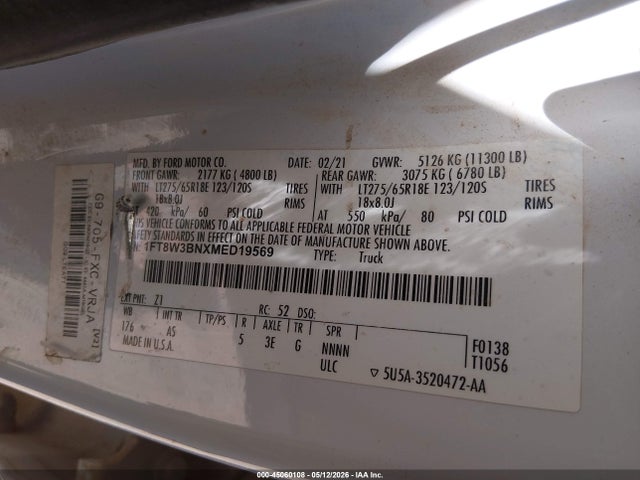1FT8W3BNXMED19569 Ford F-350 Xl