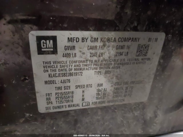 Продаж на аукціоні авто 2018 Buick Encore Preferred, vin: KL4CJESB2JB619172, номер лоту: 45060113