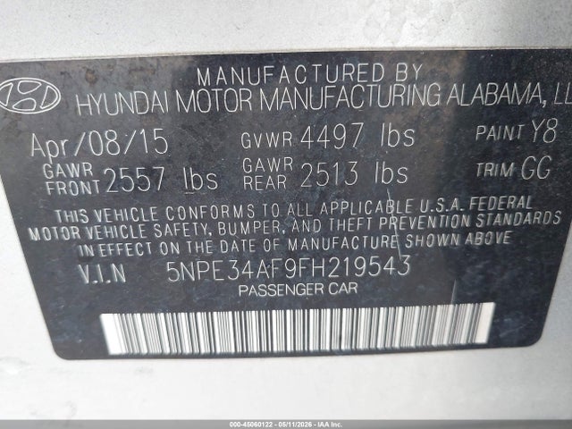Продаж на аукціоні авто 2015 Hyundai Sonata Limited, vin: 5NPE34AF9FH219543, номер лоту: 45060122