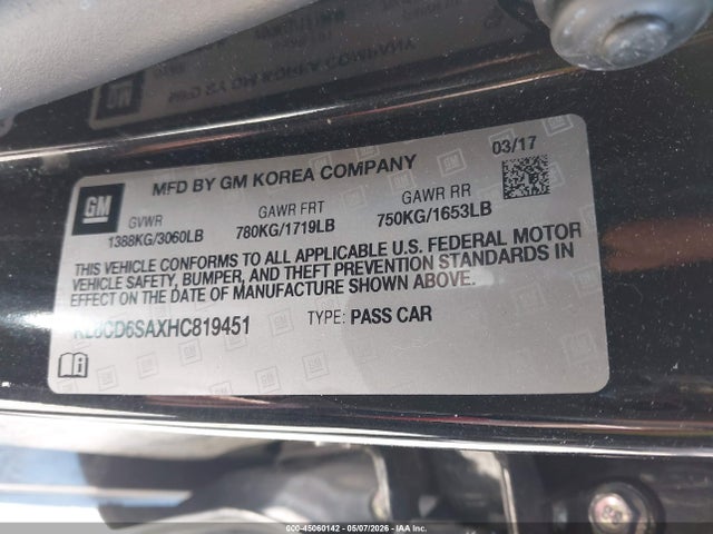 Продаж на аукціоні авто 2017 Chevrolet Spark 1lt Cvt, vin: KL8CD6SAXHC819451, номер лоту: 45060142